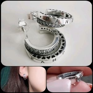 Silver plated double earrings with white cubic zirconia